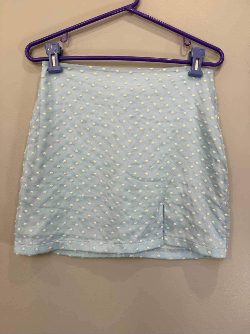 La Hearts Light Blue Mini Skirt with White Pom-Pom Texture